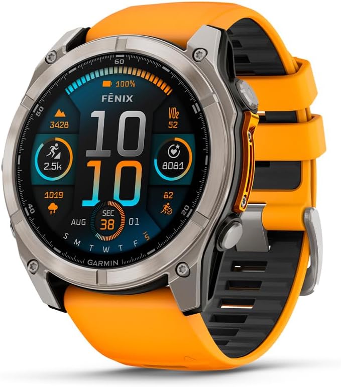 Garmin Fenix 8 - 47mm - Titanium - AMOLED Sapphire - Spark Orange/Graphite Silicone Band - (GPS)